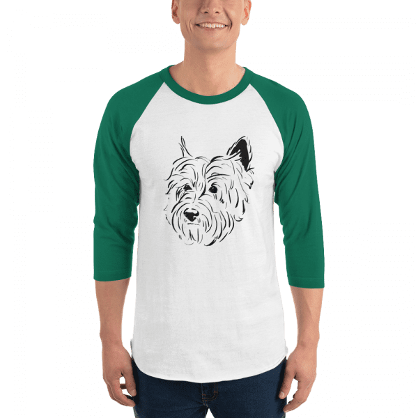 Handsome Cairn Terrier – Chester #1 BLK 3/4 sleeve raglan shirt - Image 2